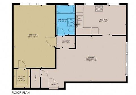 Floor plan for 1 bed, 1 bath, 875 sqft